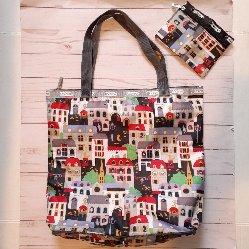 LeSportSac Foldable Tote Bag with Pouch Cityscape Pattern